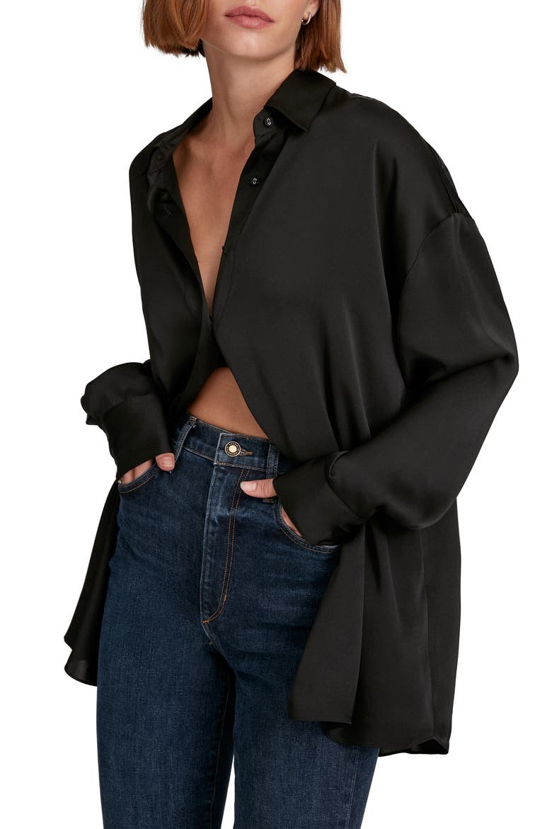 The Smooth Ex-Boyfriend Satin Shirt, Main, color, BLACK