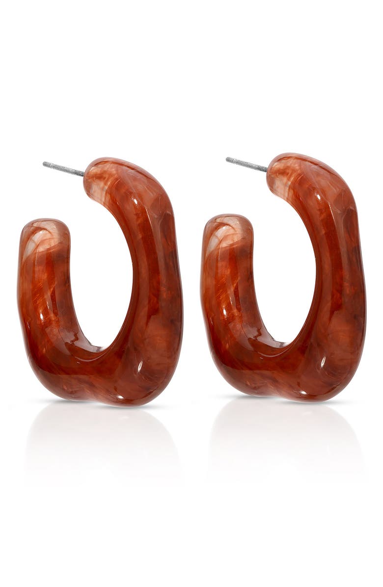 Ettika Resin Square Hoop Earrings, Alternate, color, Brown
