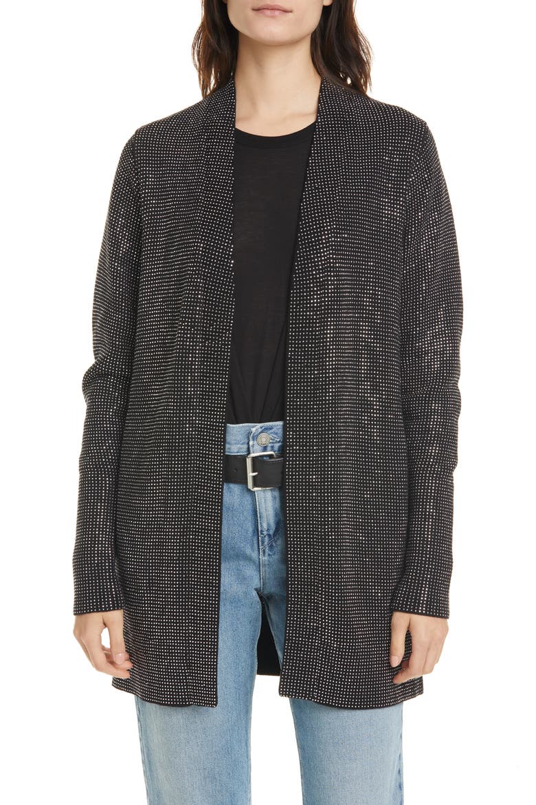 Serge Rhinestone Cardigan, Main, color, BLACK W SILVER STUDS