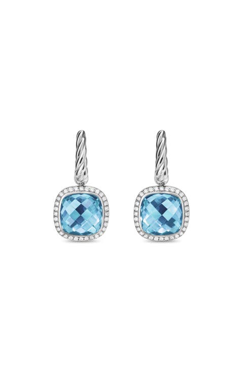 Albion® Drop Earrings in Sterling Silver with Blue Topaz & Diamonds, 10mm
