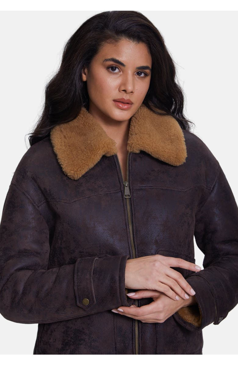 Furniq UK Eleanor Sheepskin Jacket, Alternate, color, Brown