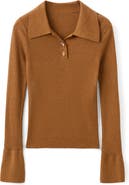 MANGO Rib Fluted Long Sleeve Polo Sweater