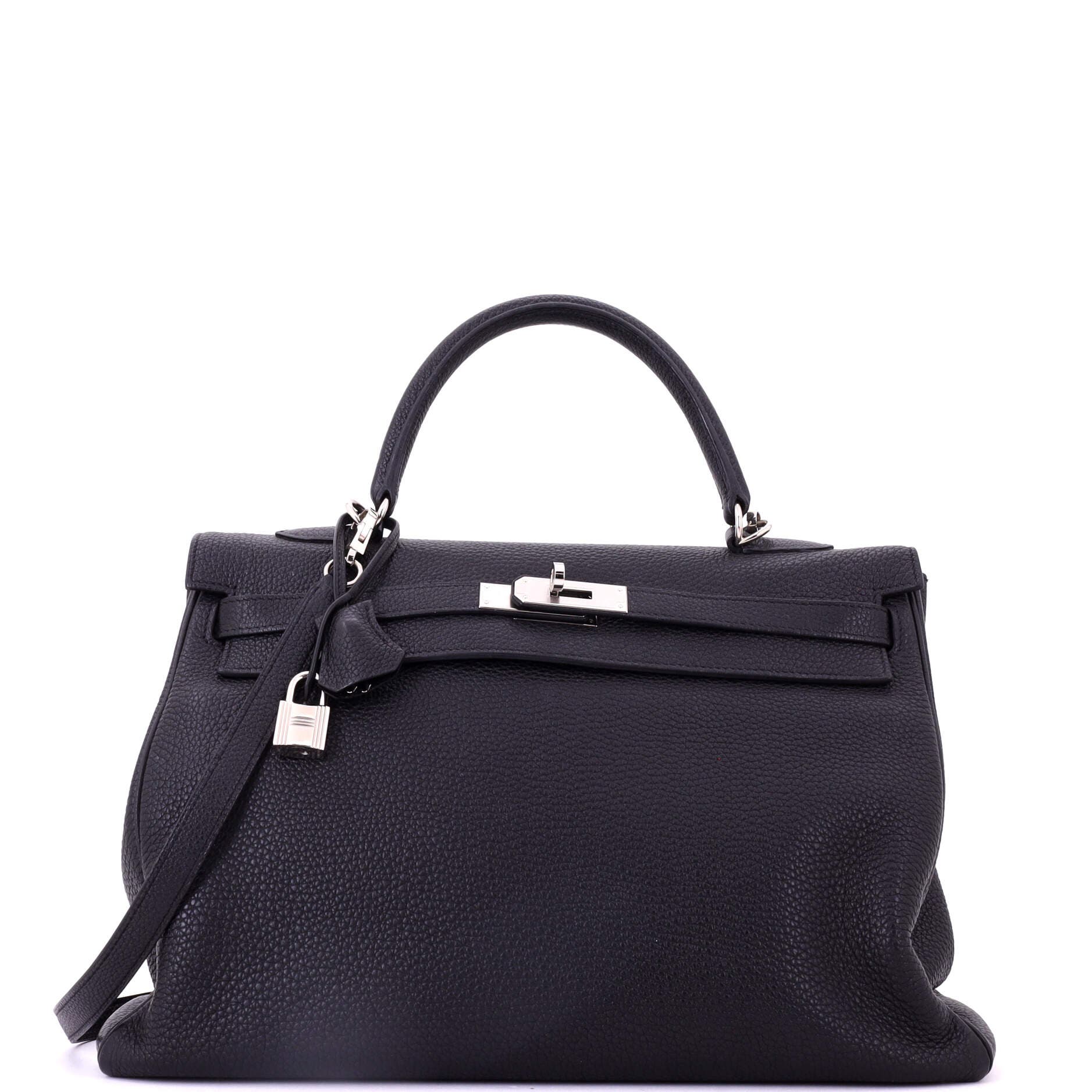 Pre-Owned Hermes Kelly Handbag Black Togo with Palladium Hardware 35, Main, color, Noir