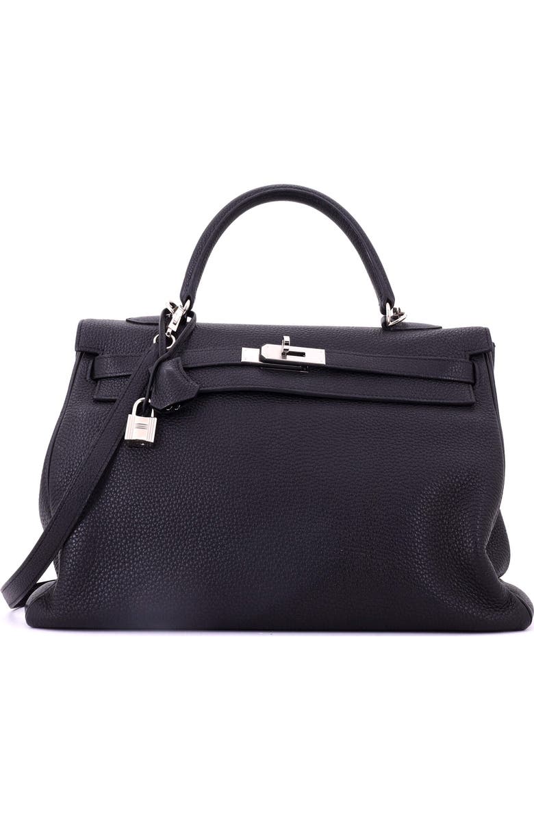 Pre-Owned Hermes Kelly Handbag Black Togo with Palladium Hardware 35, Main, color, Noir
