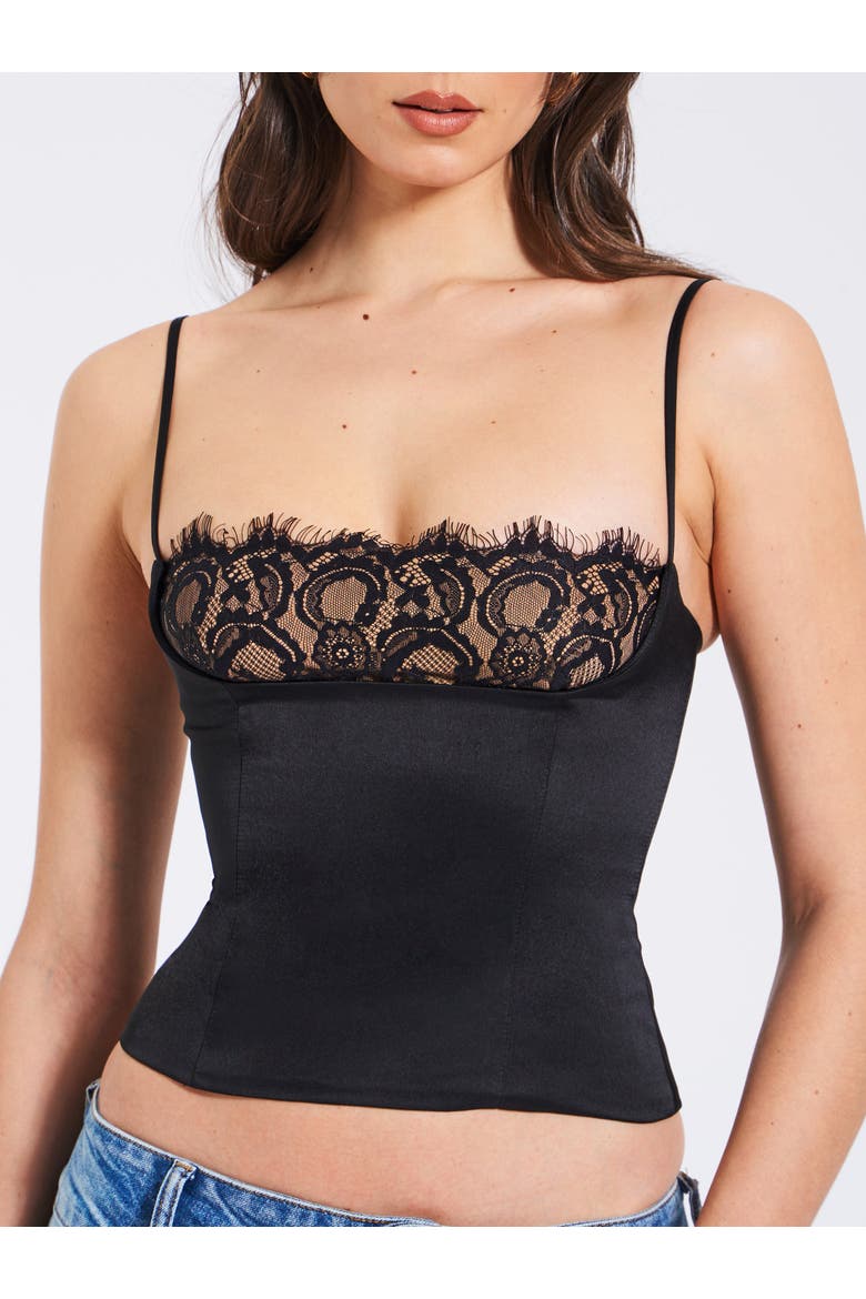 Padma Satin Lace Bustier Corset Top, Alternate, color, Black