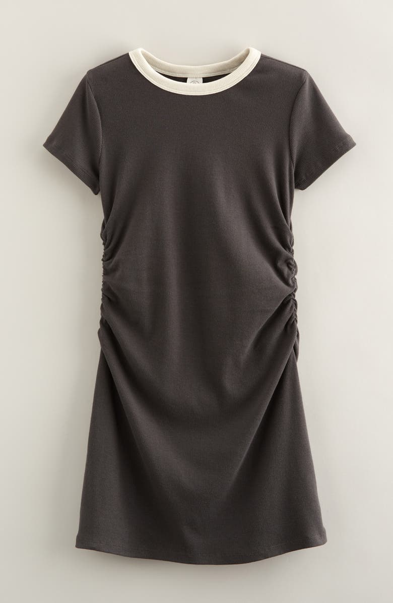 Treasure & Bond Kids' Ruched Ringer T-Shirt Dress, Main, color, Black Jet