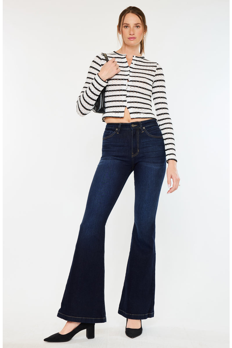 Roel High Rise Super Flare Stretch Jeans, Main, color, Dark Wash