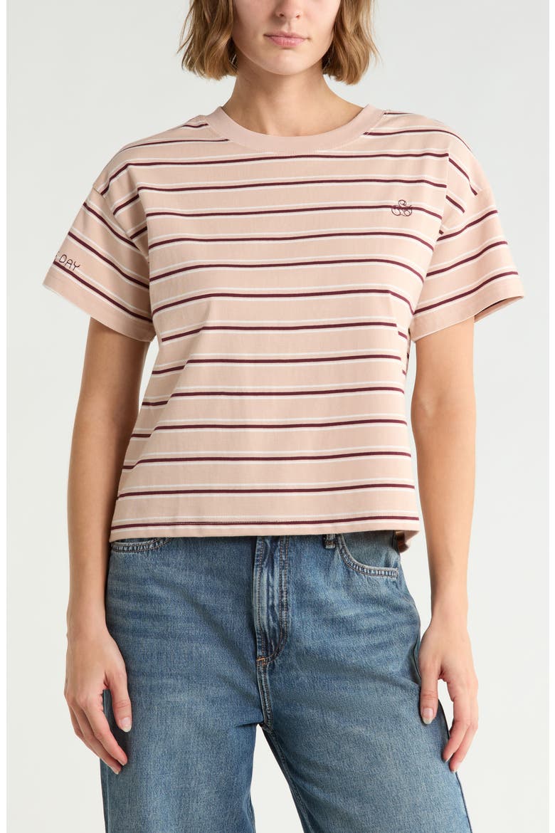 Boxy Yarn Dye Stripe T-Shirt, Main, color, FIG EMBROIDERY