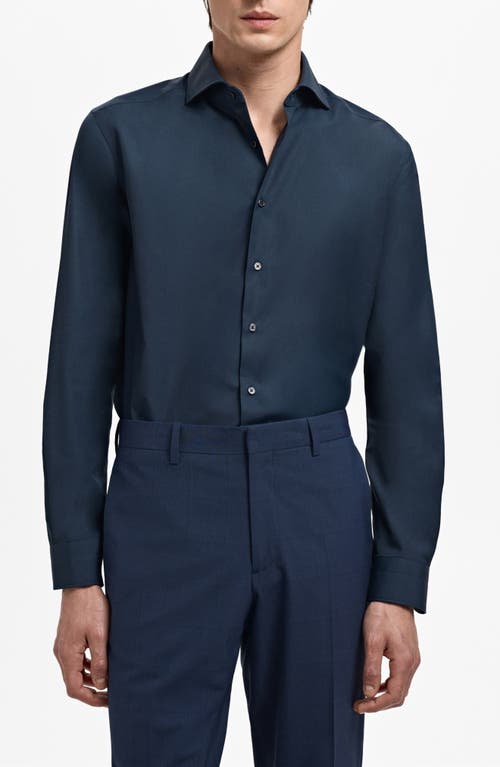 Mango Slim Fit Cotton Poplin Button-up Shirt In Blue