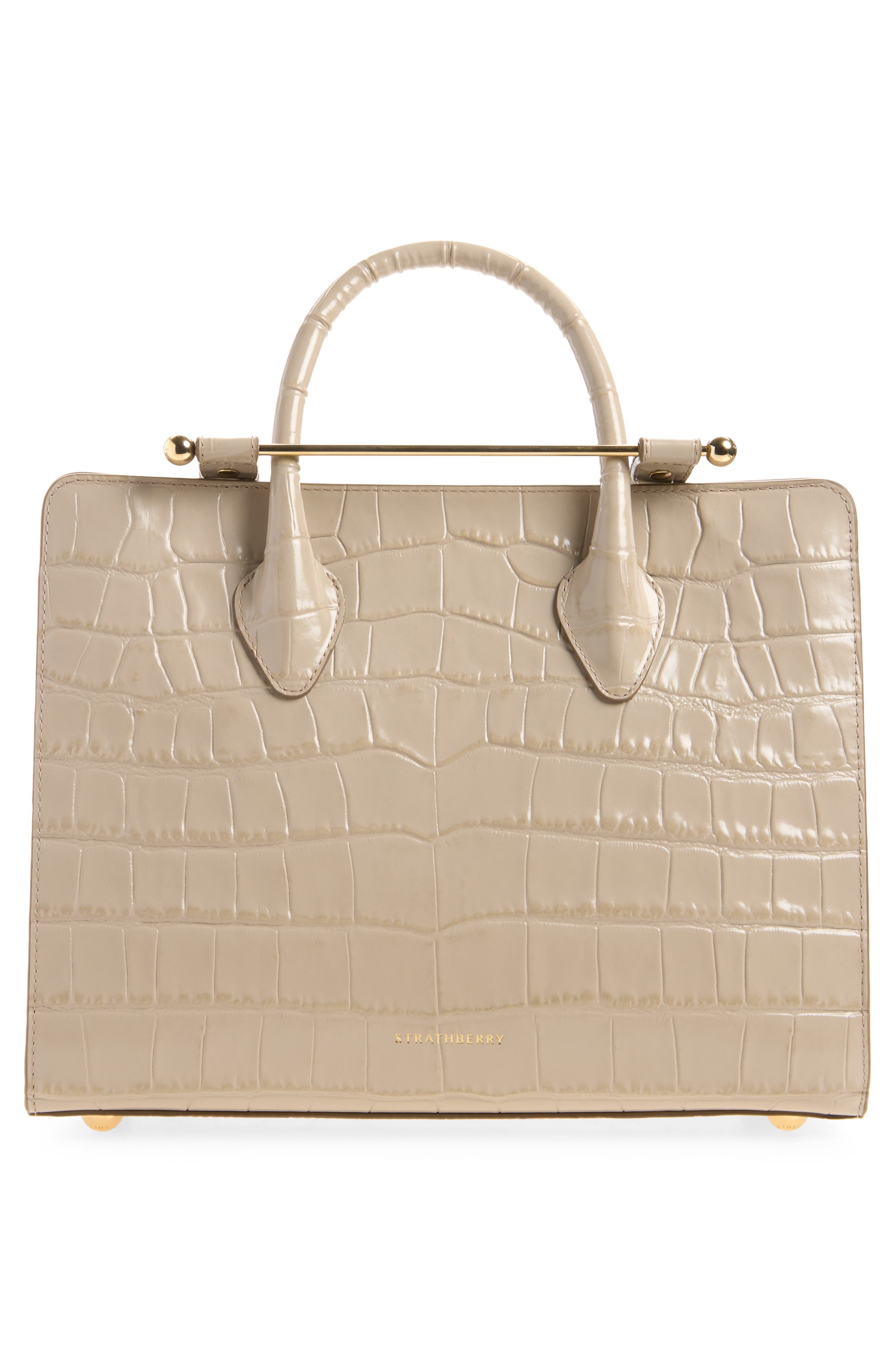 Midi Croc Embossed Tote, Alternate, color, LIGHT TAUPE