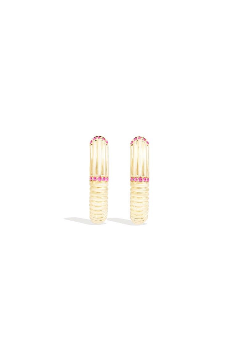 Found Ribbed Oval Hoop Earring, Main, color, Pink Sapphire- Gold
