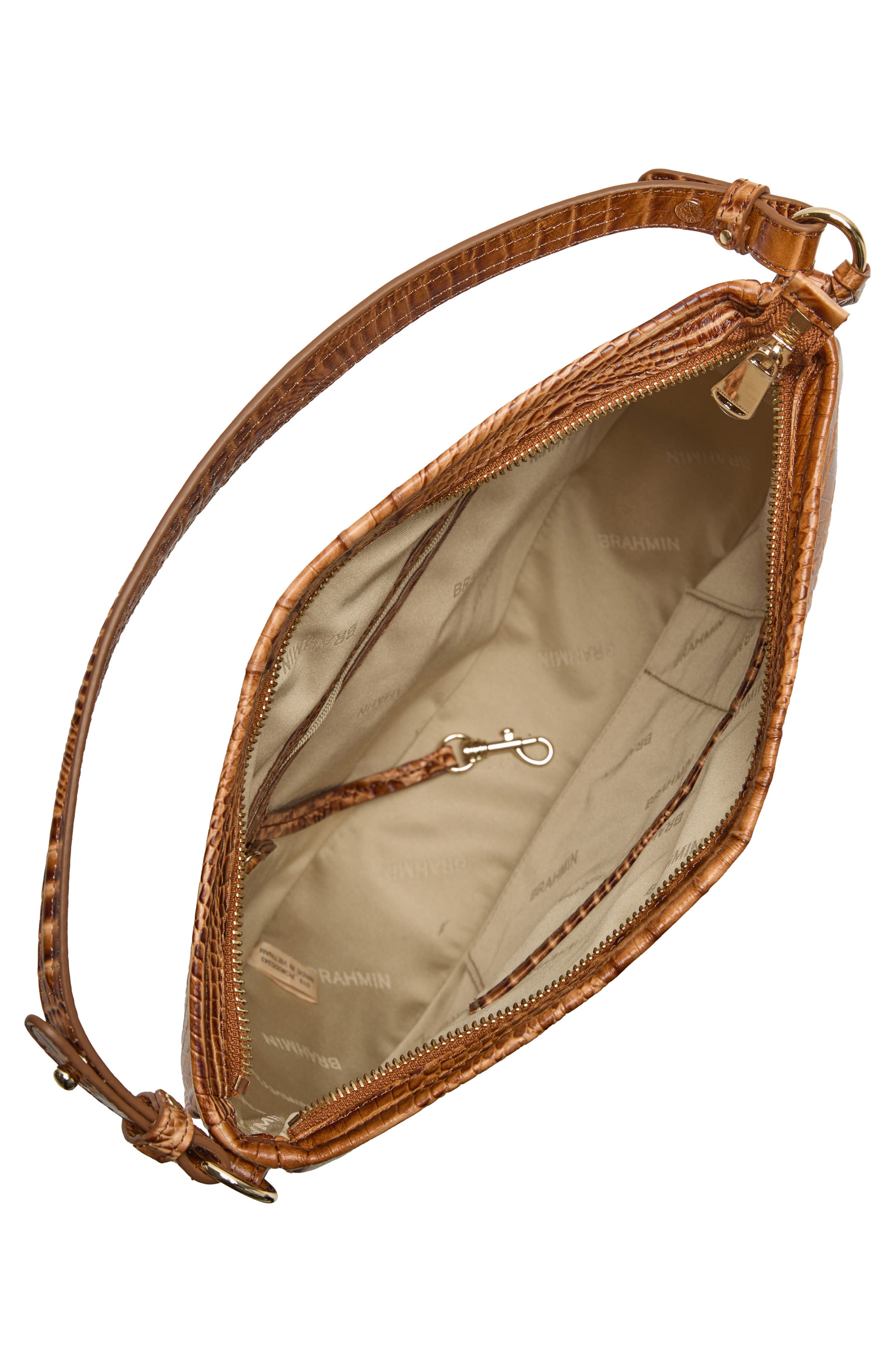 Brahmin Small Kathleen Croc Embossed Leather Shoulder Bag, Alternate, color, Cinnamon