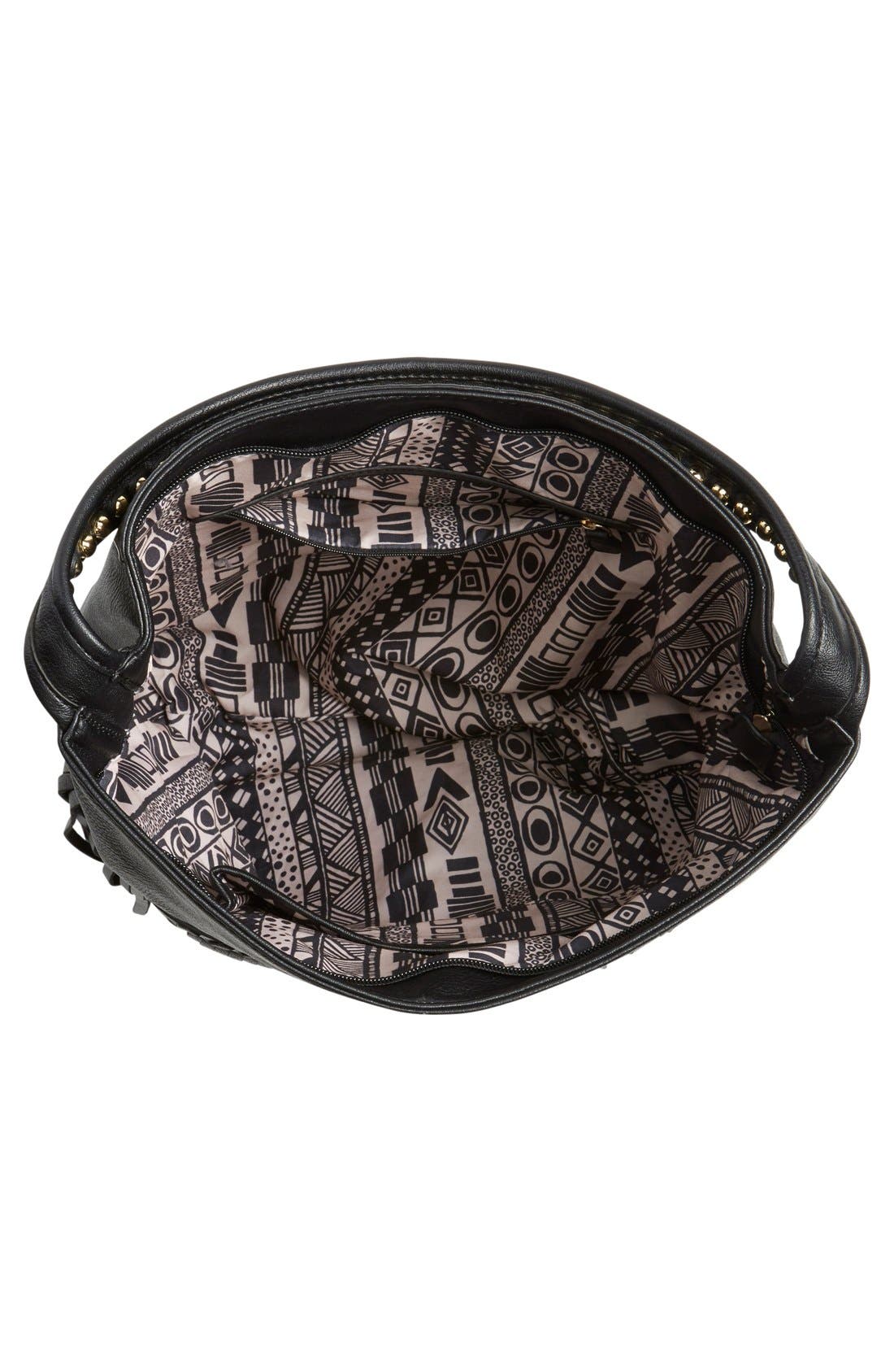 'JGiada' Fringe Faux Leather Ball Hobo, Alternate, color, BLACK