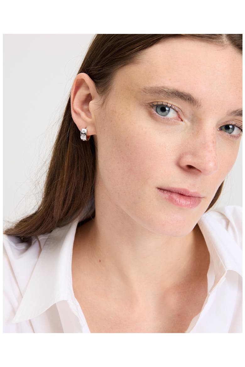 crystal chunky huggie hoop earrings, Alternate, color, CLEAR/ TWO TONE