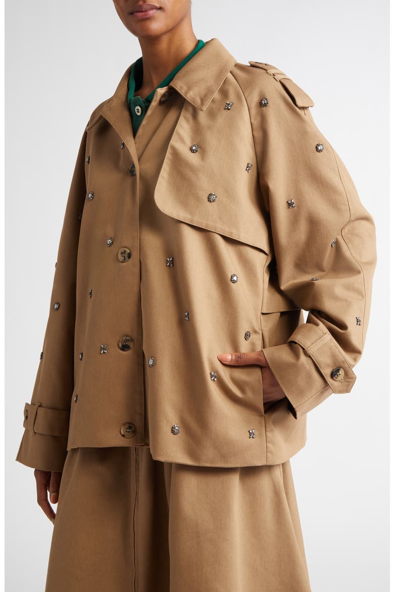 Crystal Embellished Oversize Trench Jacket, Alternate, color, KHAKI BEIGE