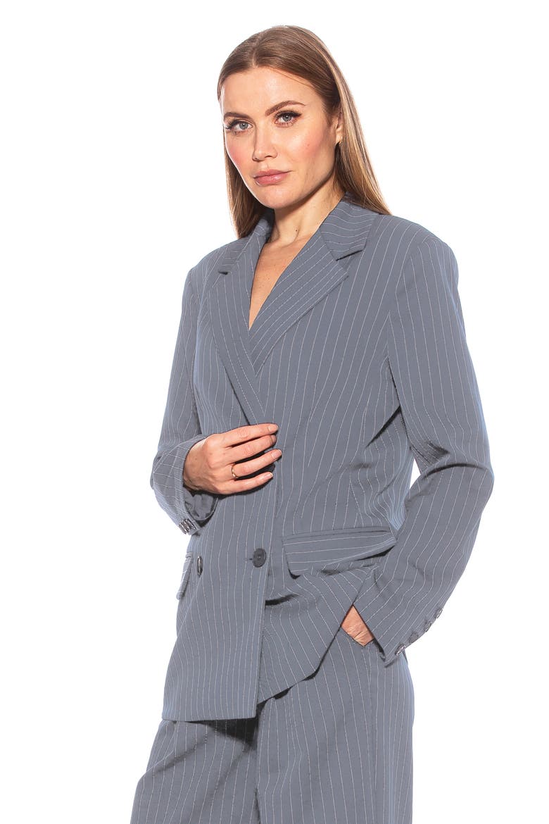 Indigo Oversize Pinstripe Double Breasted Blazer, Alternate, color, GREY STRIPE