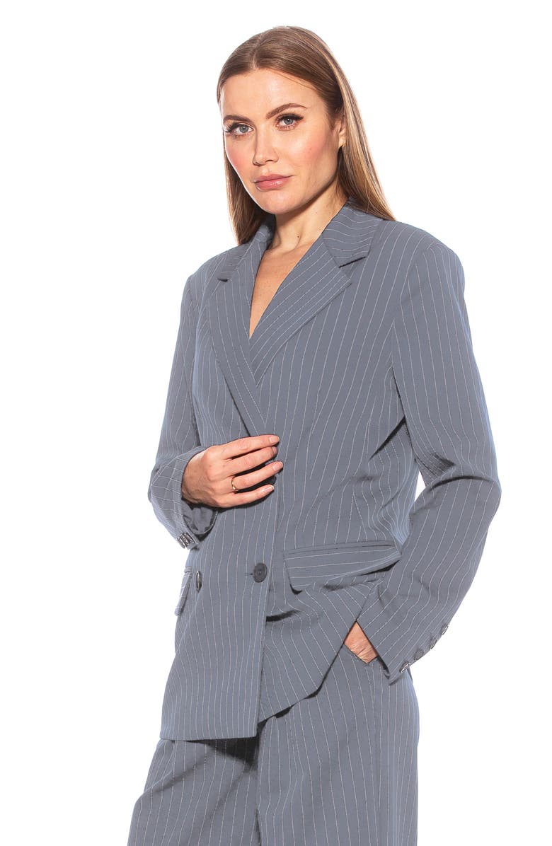 Alexia Admor Indigo Oversize Pinstripe Double Breasted Blazer, Alternate, color, Grey Stripe