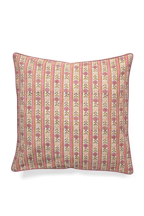 Purple Vintage Floral Stripe Pillow - Cover Only