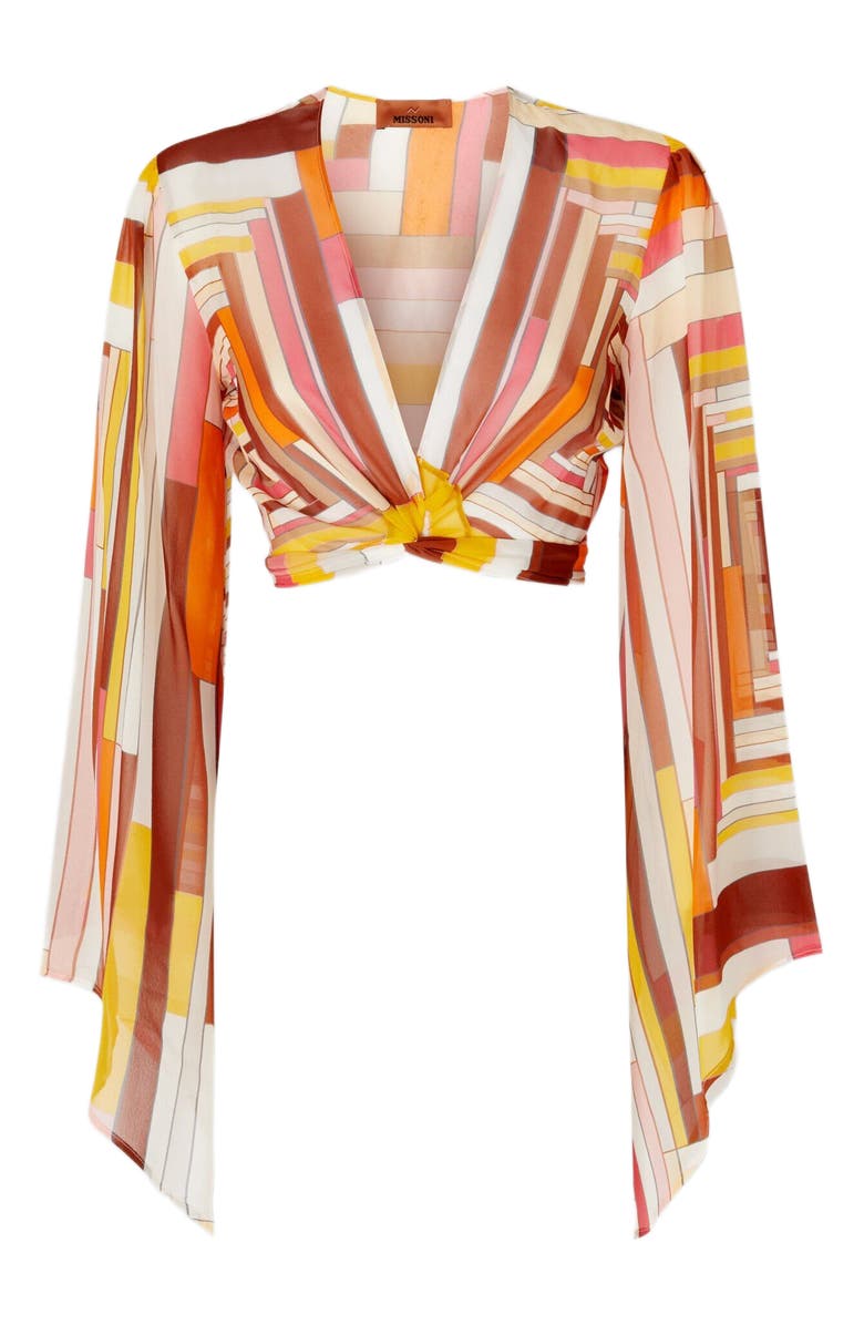 Missoni Printed Silk Crop Top With Wide Sleeves And Front Knot, Alternate, color, Multicoloured