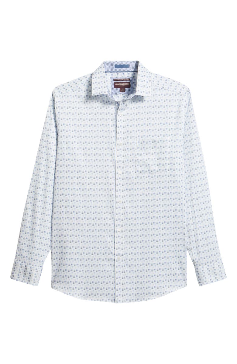 Johnston & Murphy Logan Print Button-Up Shirt, Main, color, White/ Gray Shadow Box