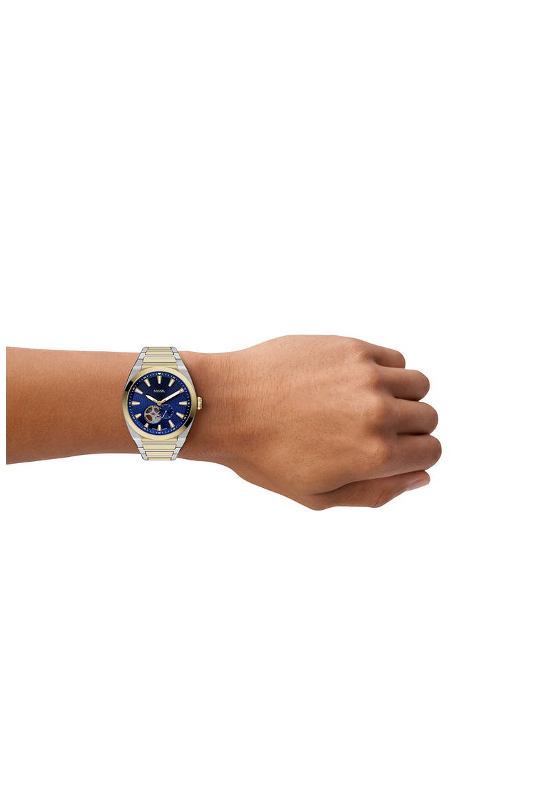 Everett Automatic Bracelet Watch, 42mm, Alternate, color, TWO TONE/ BLUE