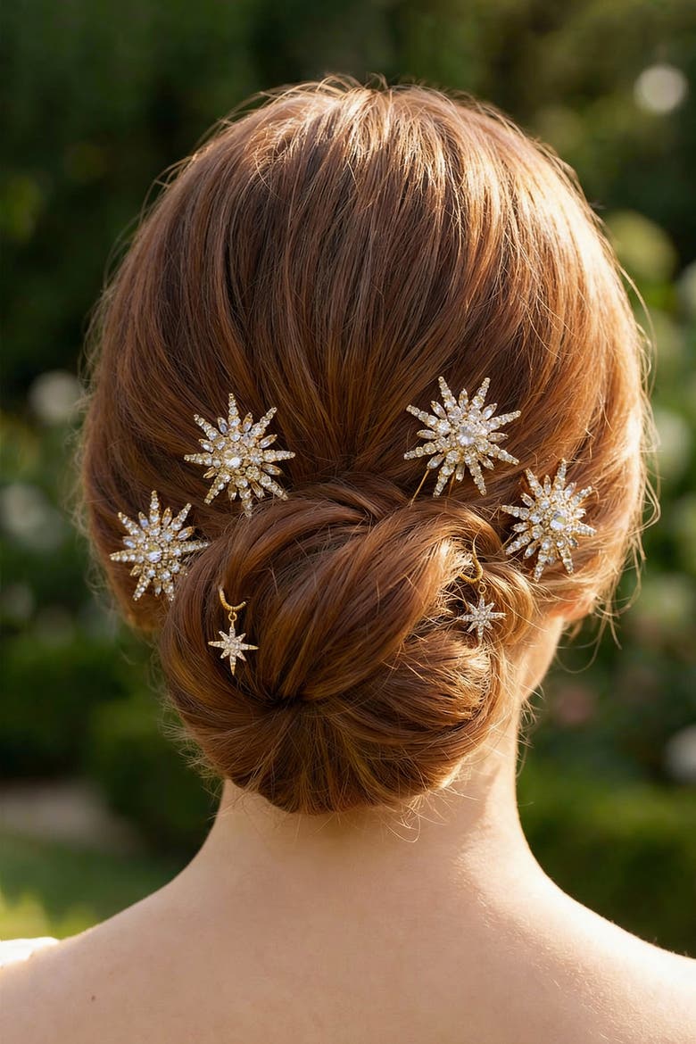Celeste Crystal U Hair Pins - Set of 6 - Gold, Alternate, color, Gold