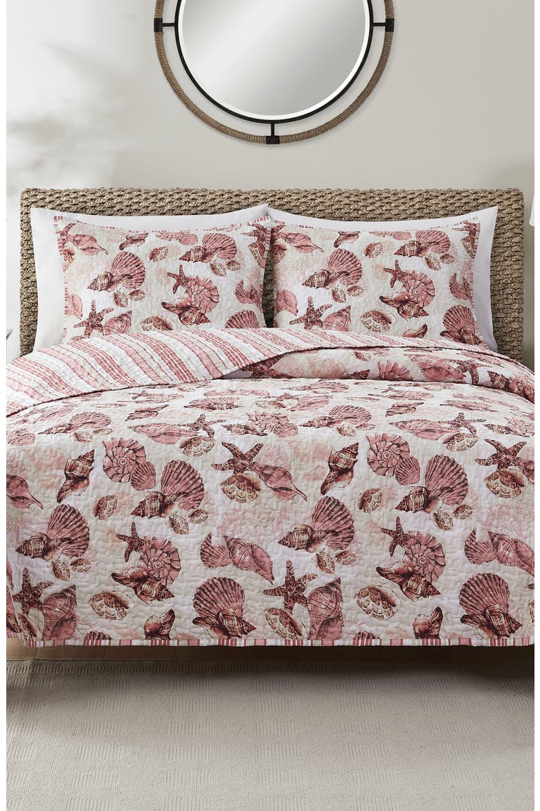 Treasure Reversible Microfiber Quilt Set, Alternate, color, CORAL/ BLUSH
