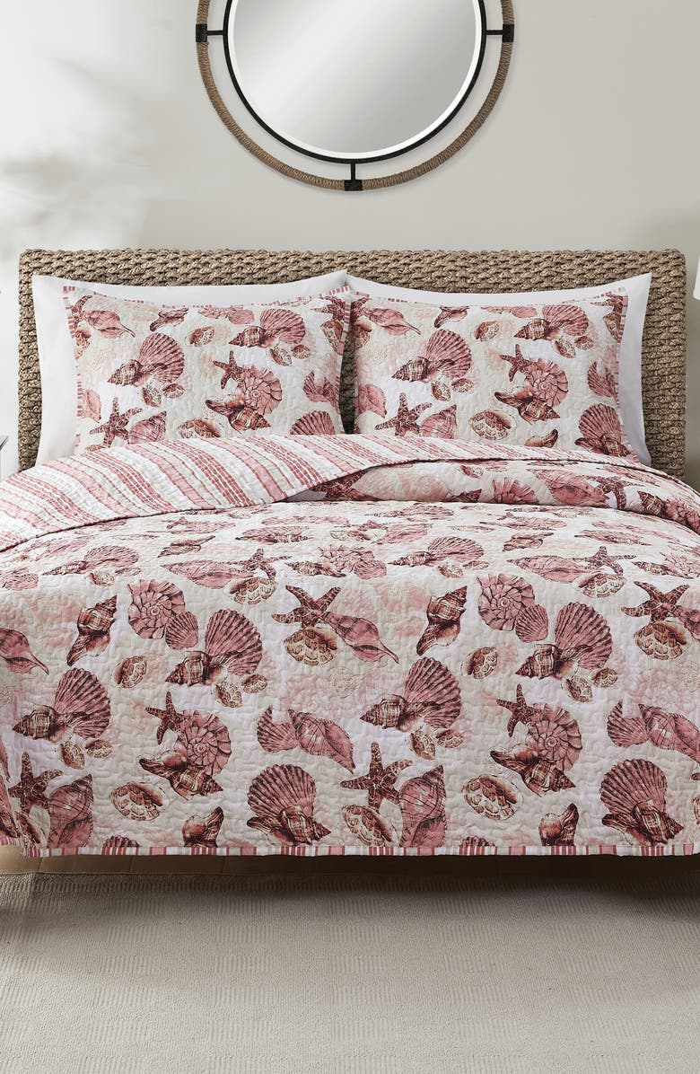 VCNY HOME Treasure Reversible Microfiber Quilt Set, Alternate, color, Coral/ Blush