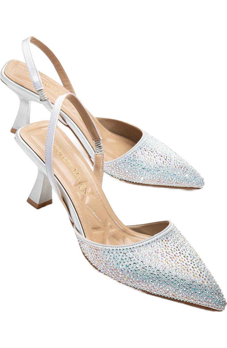 Forever & Always Shoes Rae Slingback Kitten Heel Pumps, Alternate, color, Silver Rhinestones