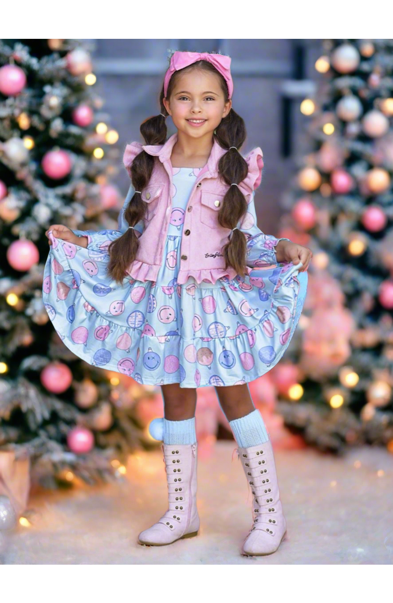 Mia Belle Girls Girls SmileyWorld Feeling Festive Faux Suede Vest and Dress Set, Alternate, color, Multicolor