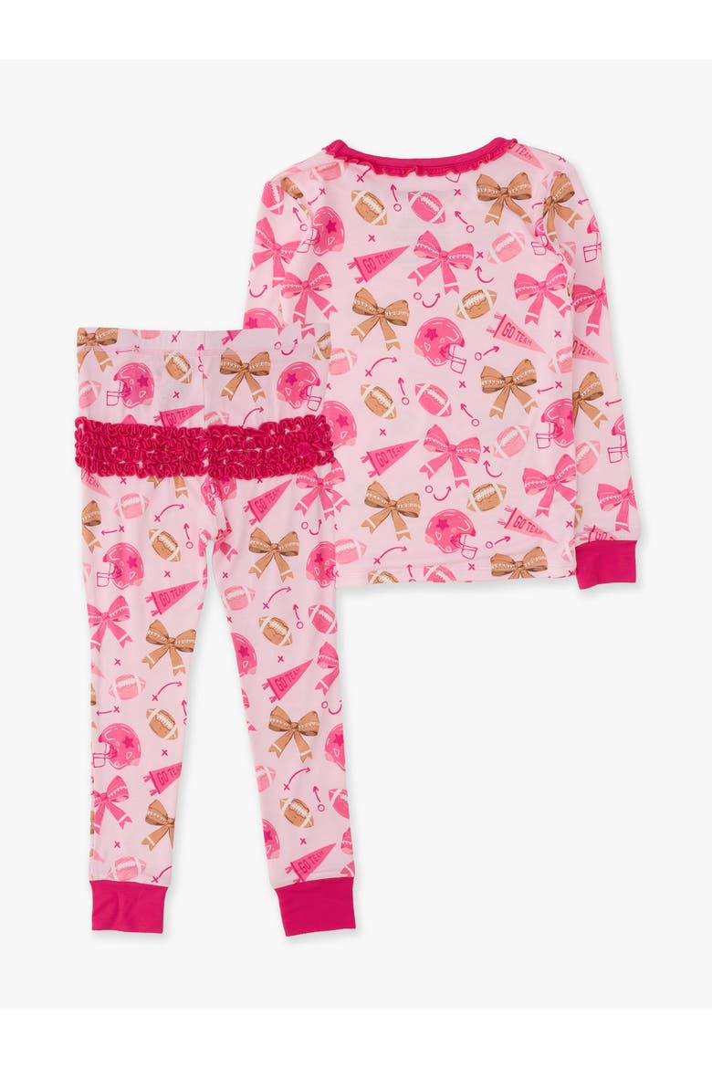 Ruffle Long Sleeve Pajama Set, Signature Rear Ruffles, Alternate, color, Footballs & Bows