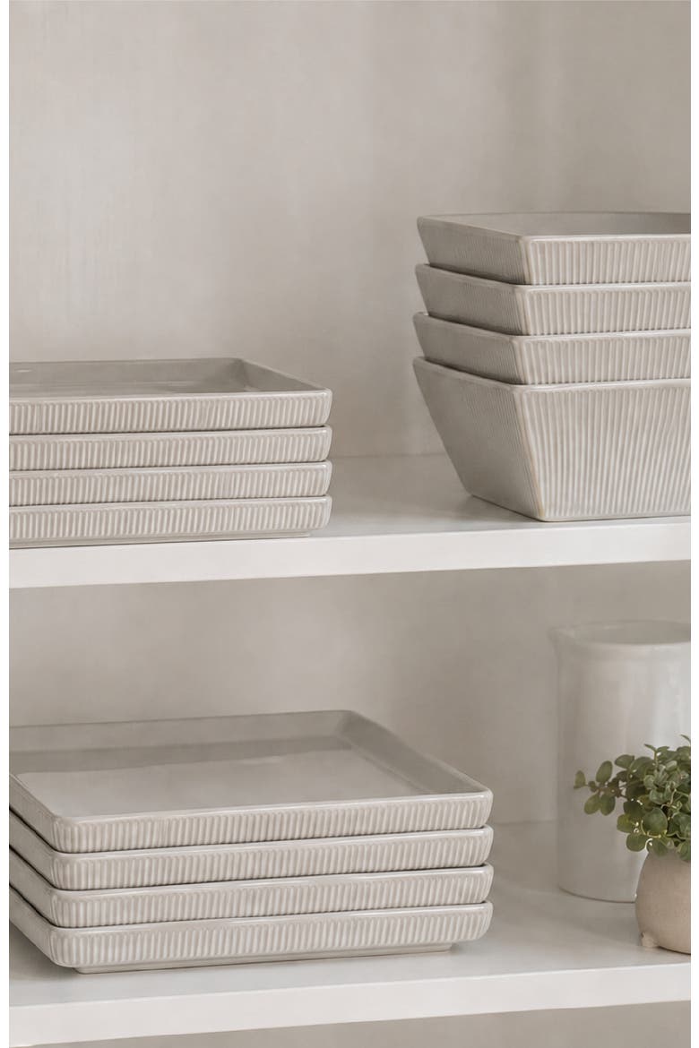 Grace Ribbed Stoneware 24-Piece Dinnerware Set, Alternate, color, White