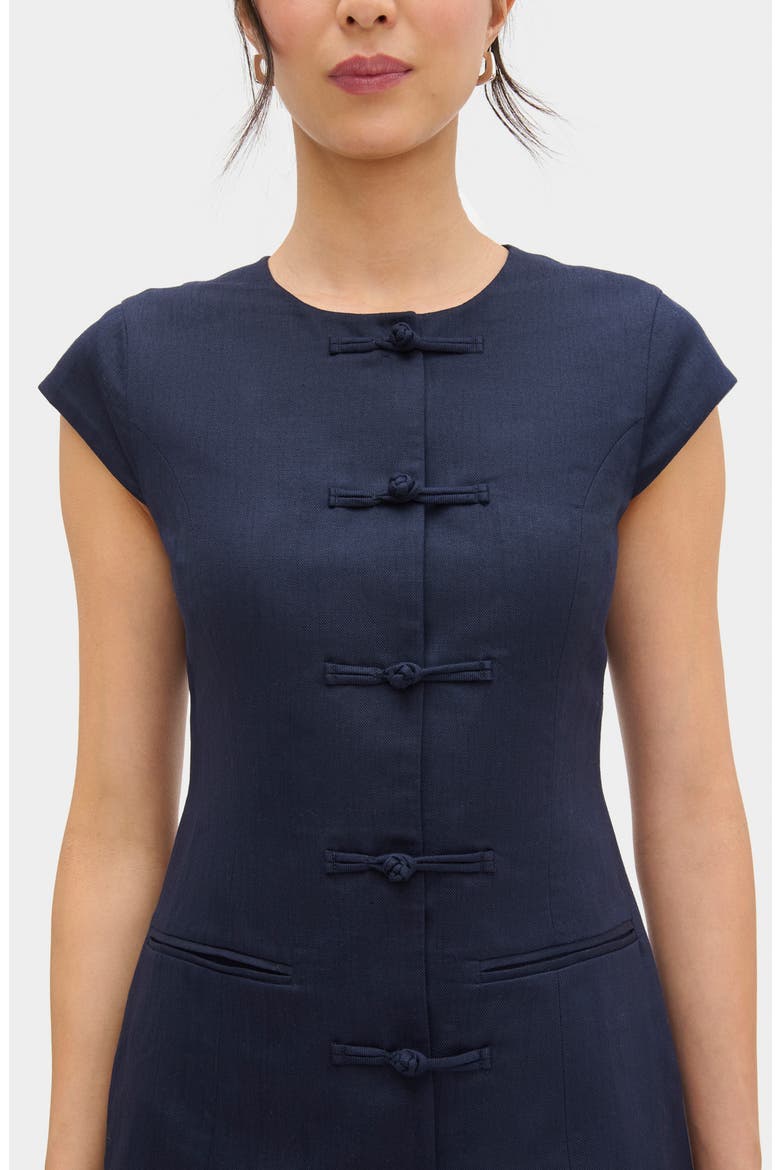 Jennie Cap Sleeve Cotton & Linen Minidress, Alternate, color, NAVY