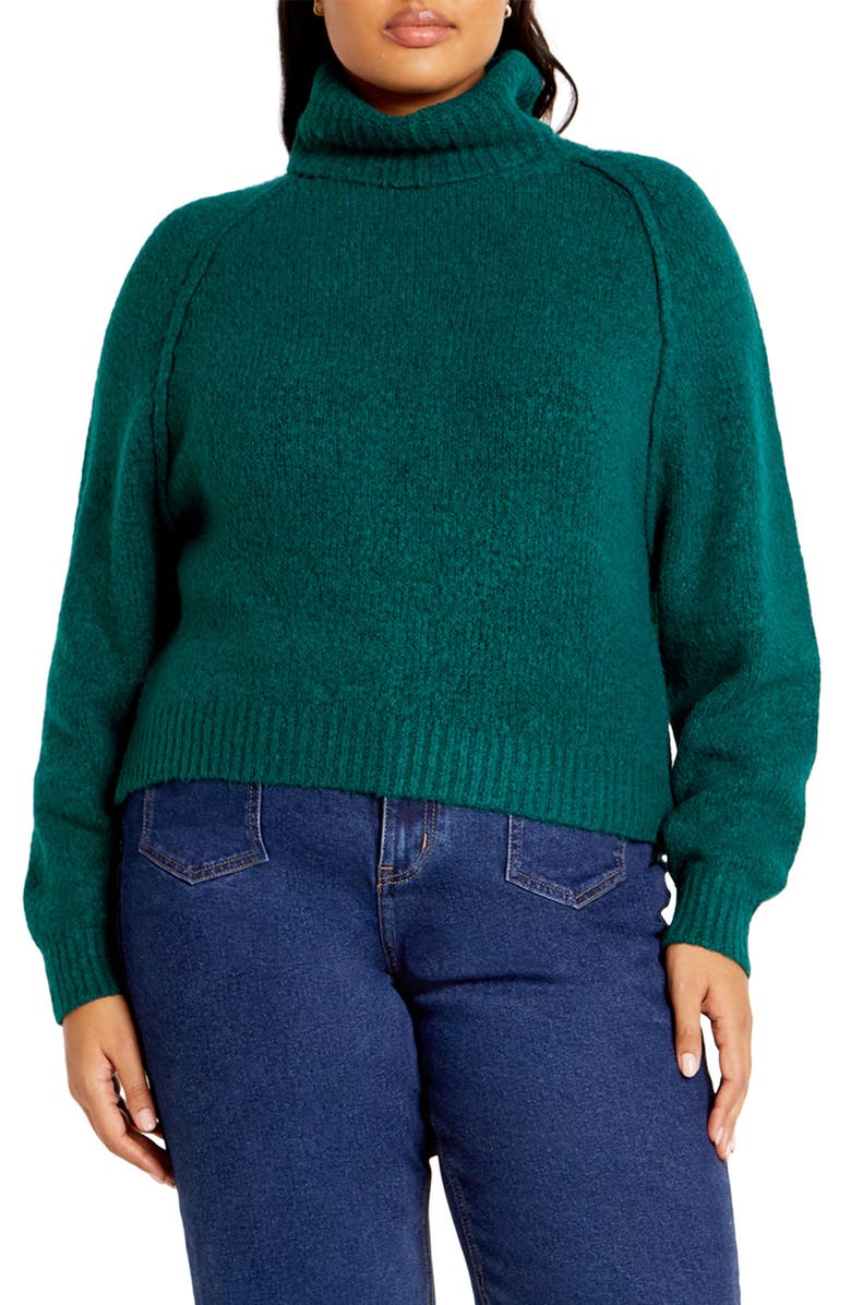 City Chic Untamed Turtleneck Sweater, Main, color, Teal