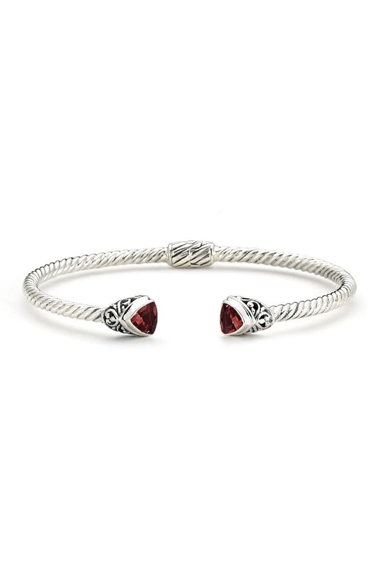 SAMUEL B. Trillion Cut Garnet End Twisted Cable Hinge Bangle Bracelet, Main, color, 