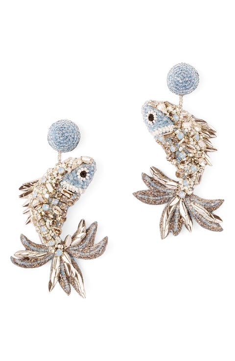 Beaded Fish Drop Earrings
