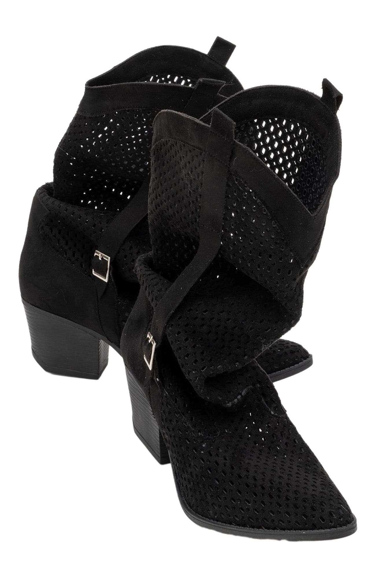 Prologue Shoes Larry Western Cut-Out Summer Boots, Alternate, color, Black Faux Leather