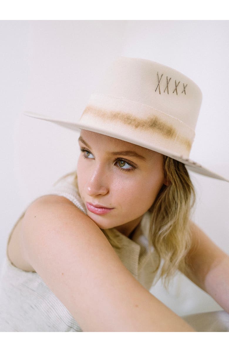 MODERN MONARCHIE Distressed Wool Fedora, Alternate, color, Off White