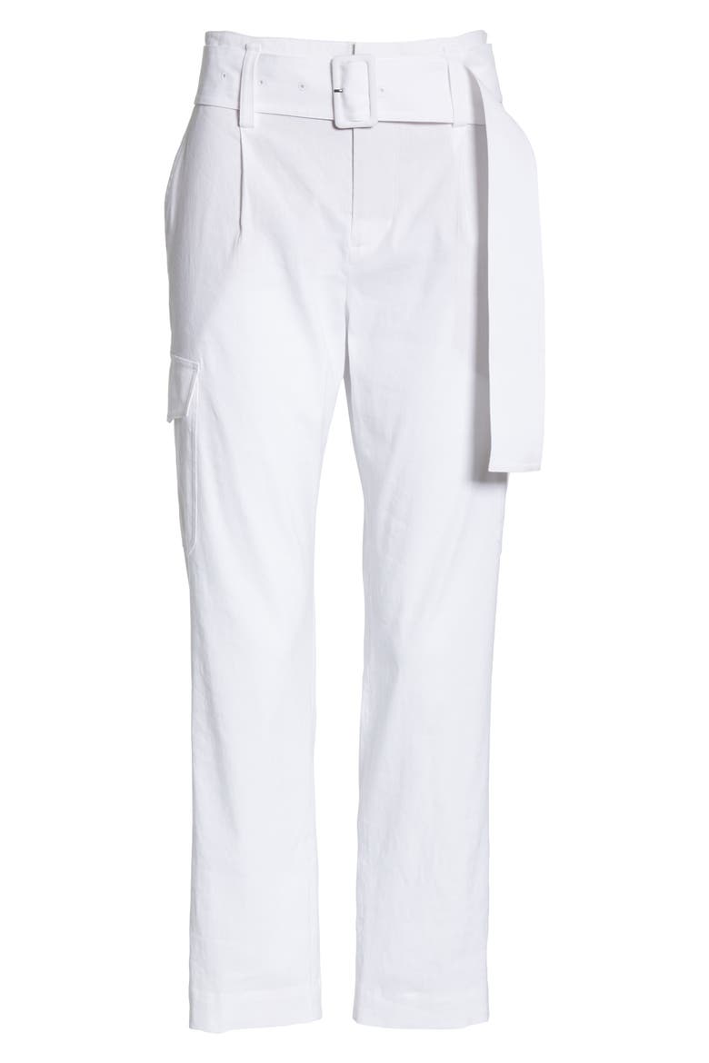Belted Linen Blend Pants, Alternate, color, OPTIC WHITE