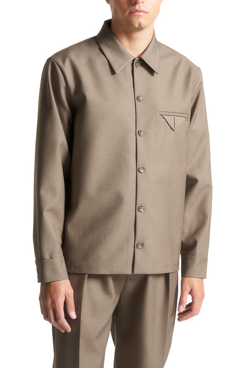 Leo Hatched Tailored Long Sleeve Overshirt, Alternate, color, Khaki