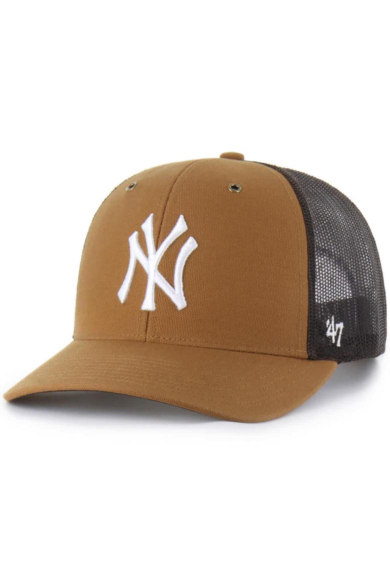 Men's Carhartt x '47  Brown New York Yankees Trucker Adjustable Hat, Main, color, Brown
