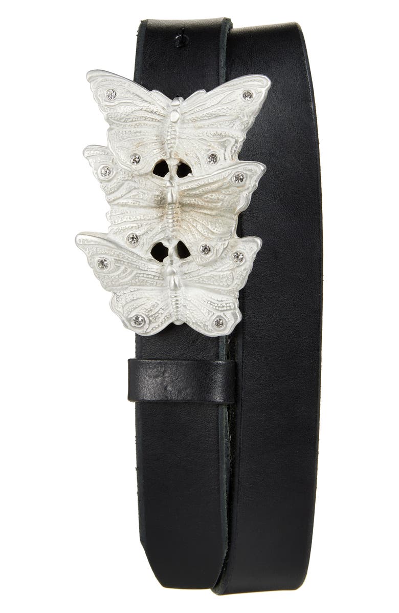 OUR LEGACY Butterfly Buckle Leather Belt, Main, color, Oily Black Leather