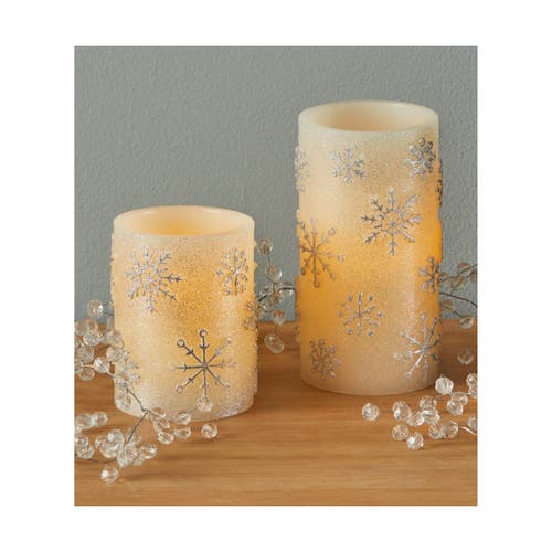 Tag Snowflake Led Flameless Pillar Candle Ivory Winter Decor In Neutral