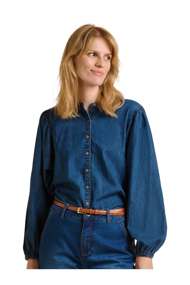 Auri Long Sleeve Round Neck Denim Shirt, Main, color, Blue