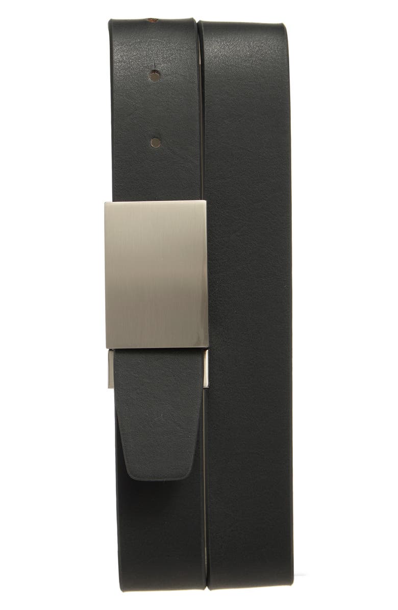 NORDSTROM RACK Plaque Faux Leather Belt, Alternate, color, Grey/ Black Trim