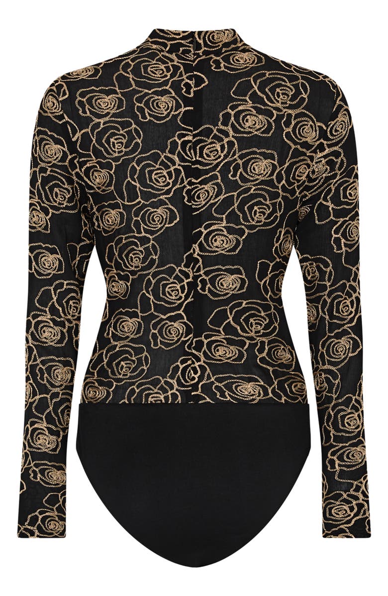 Milly Ren Metallic Mock Neck Mesh Top, Alternate, color, Black/ Gold