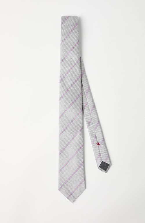 Shop Brunello Cucinelli Striped Silk Necktie In Grey