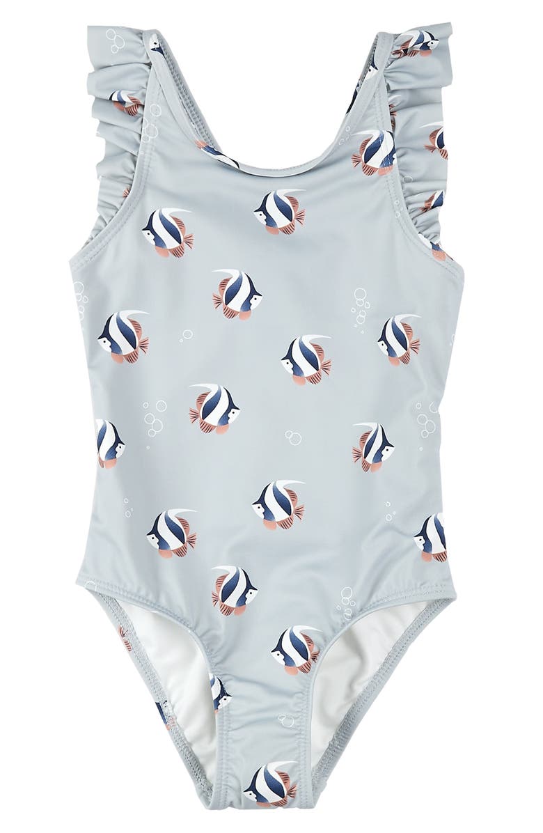 FIRSTS by Petit Lem Tropical Fish Print One-Piece Swimsuit, Main, color, 