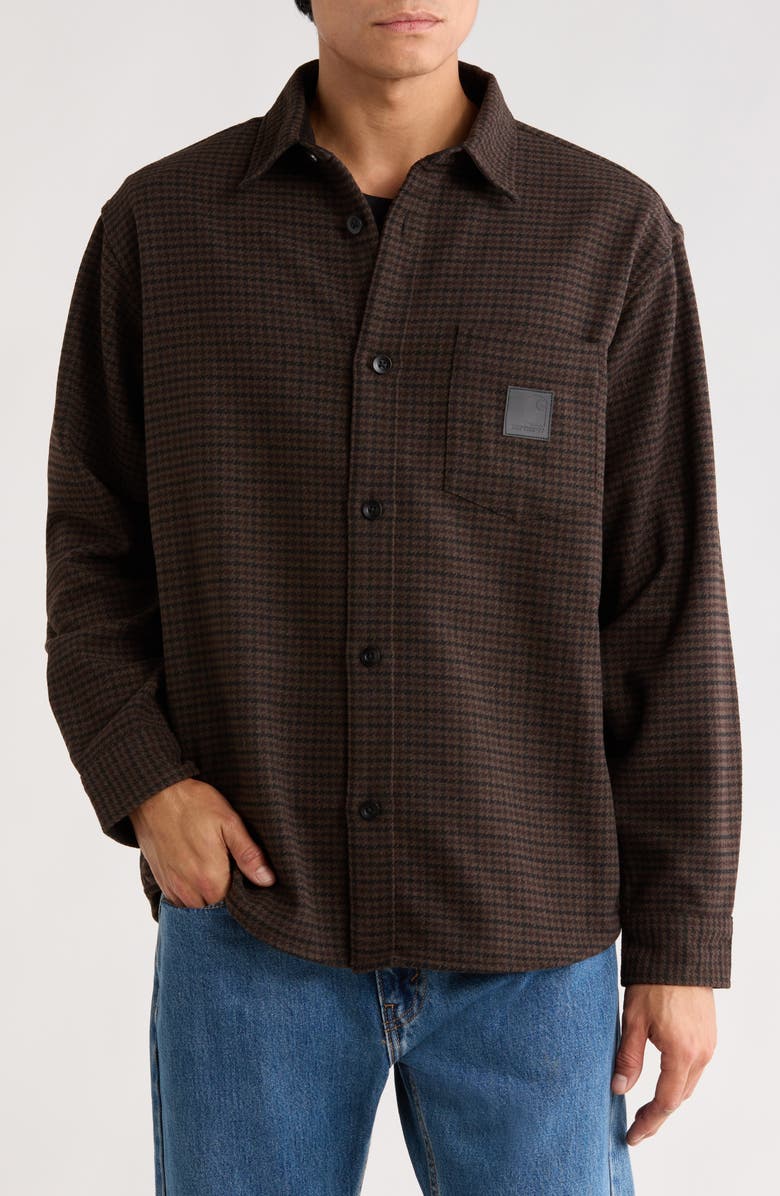 Carhartt Work In Progress Lowis Loose Fit Brushed Herringbone Button-Up Shirt, Alternate, color, Purple Houndstooth