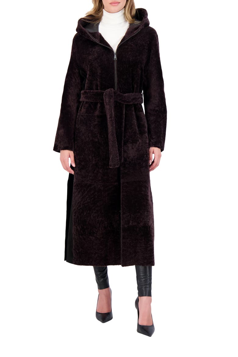 Reversible Textured Genuine Shearling Coat, Main, color, BROWN/BROWN